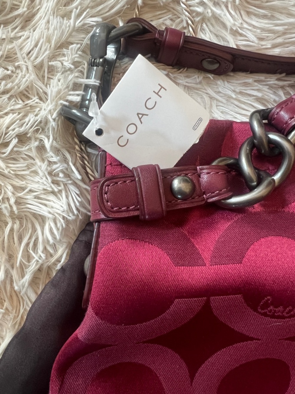 Coach Pink Signature Satchel with Leather Trim - Picture 4 of 11